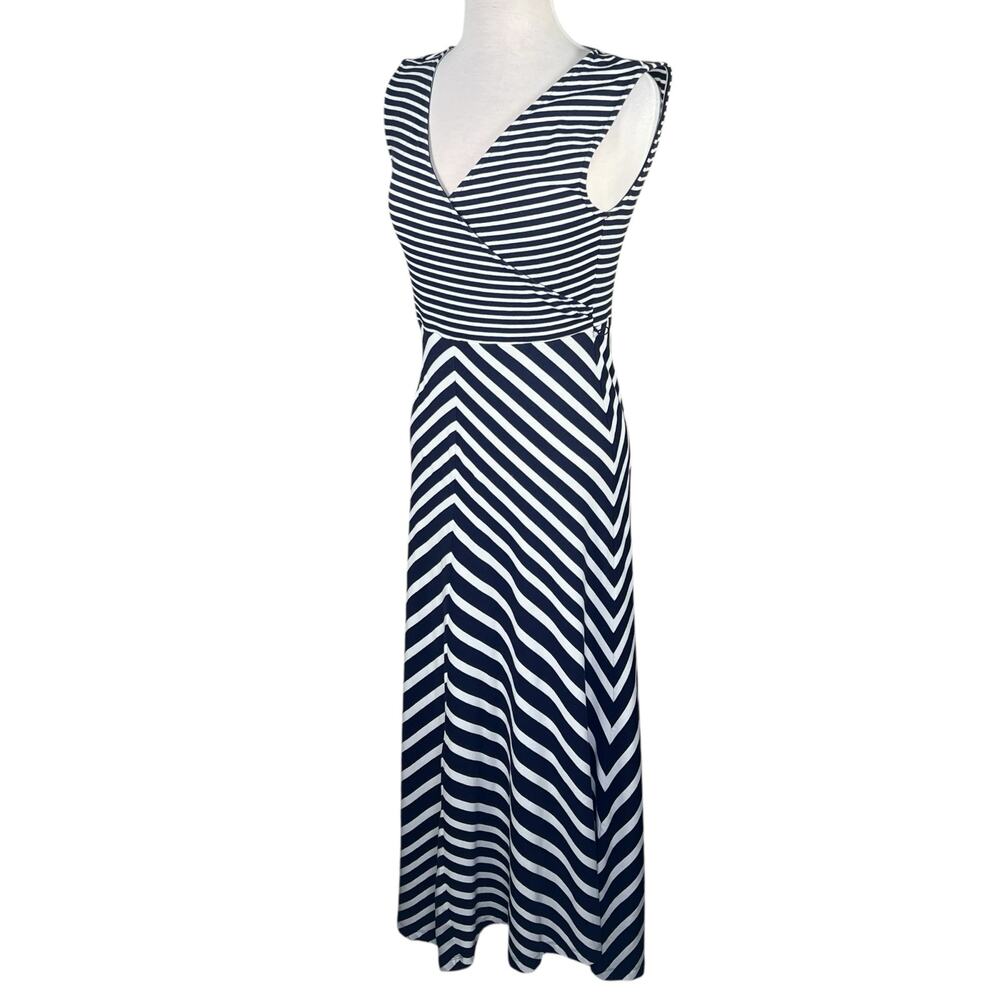 Talbots Navy & White Nautical Striped Stretchy Cotton Blend Maxi Dress Medium - Picture 10 of 10
